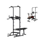 Tour d’alimentation avec banc, station de dips et banc amovible réglables en hauteur à 10